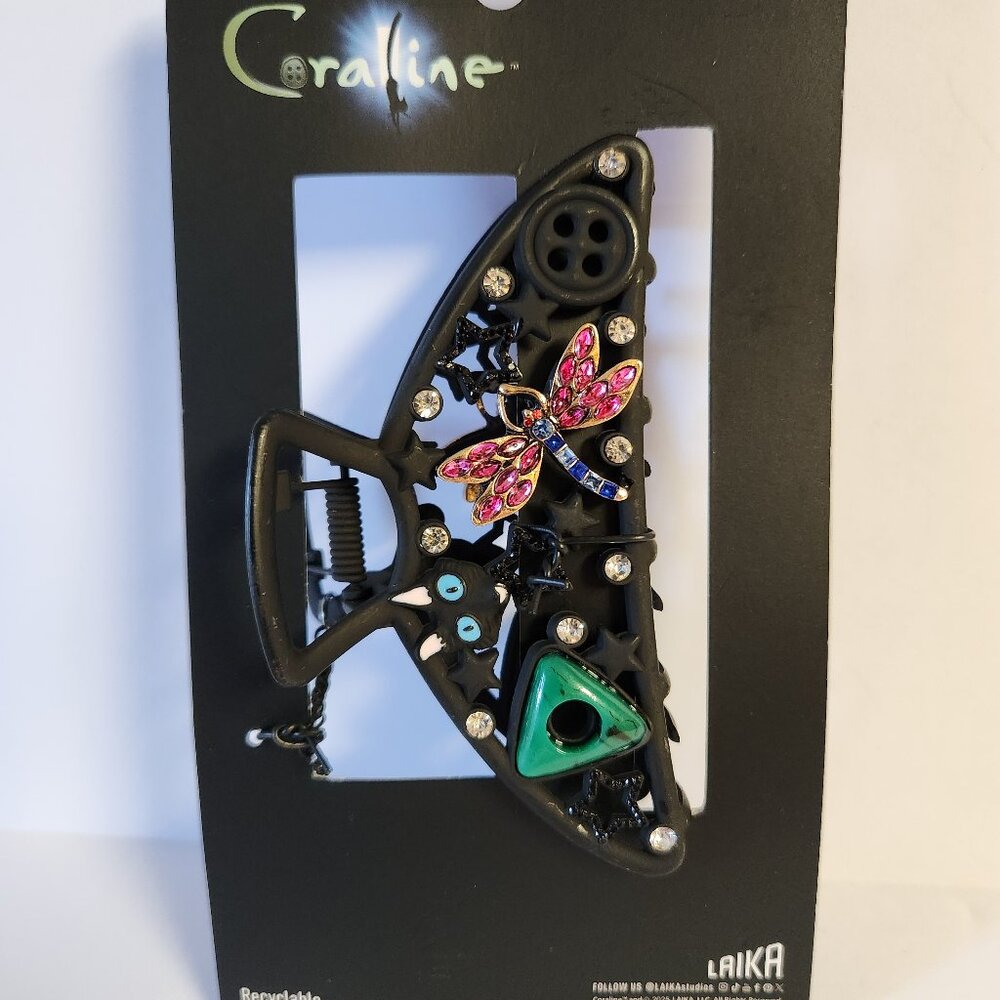 Coraline Hair Clip Dragonfly Black Cat Button Metal Claw Hair Clip New Laika - Picture 3 of 5